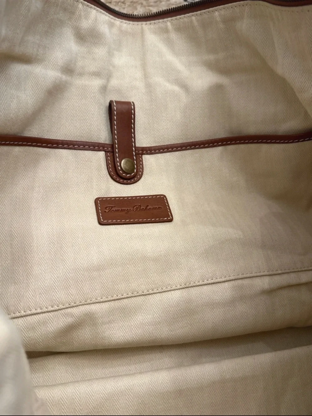Tommy Bahama Challenge Canvas Leather Messenger Bag Travel Satchel Brown Beige